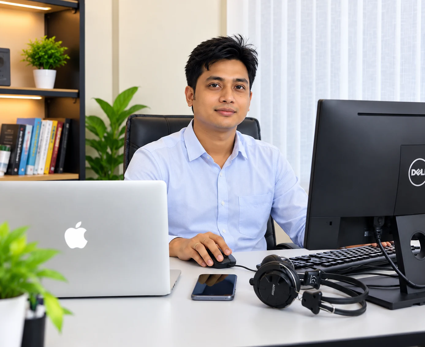 Mehedi Hasan seated at his workspace
