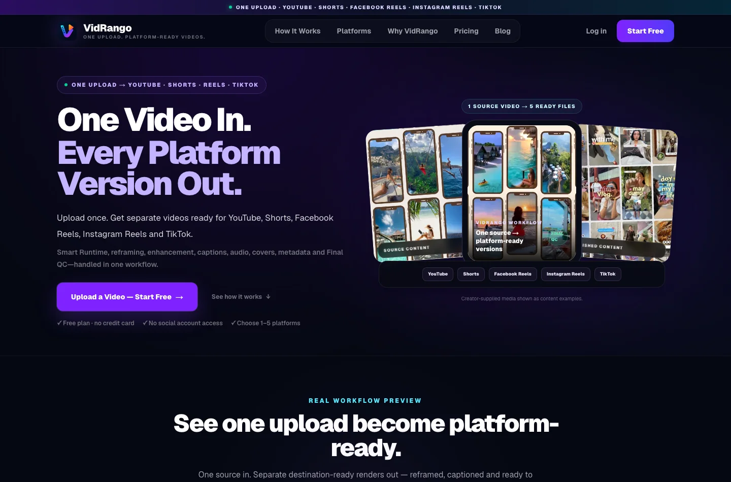 Screenshot of the VidRango website homepage